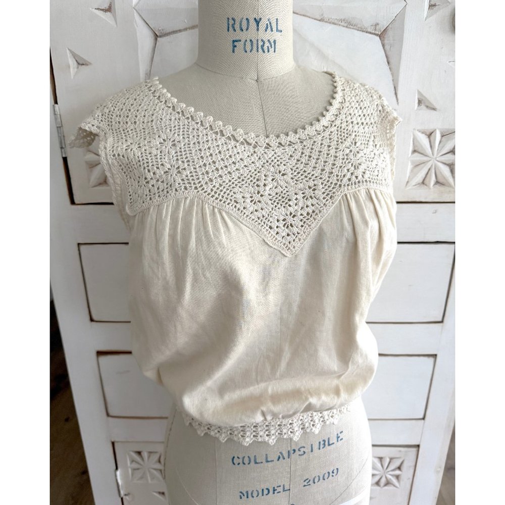 LOVESHACKFANCY Cream Crochet Crop Top M/L 3